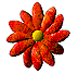 Six frames of a 3D-rendered red flower with yellow center displayed in a contact sheet layout, each frame showing slight variations in petal orientation and shading.
