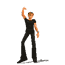 A single figure in black clothing performs multiple dance poses against a solid gray background, captured