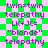 Pixelated text on a green and pink checkered background with repeated phrases in purple font.