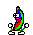 Six pixelated banana-shaped characters with green limbs and white shoes, each displaying distinct color patterns on their bodies against a gray background.