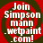 Four identical red and dark green spiral-patterned icons with white text reading 'Join Simpson mann wetpaint com!' arranged in a