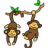 Two brown monkeys hang from a branch with green leaves, while six display 'MONKEYS RULE!' text in red and blue outlines