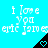Pixelated text and symbols on a cyan background with black triangular shapes containing blue hearts.