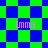 Pixelated green and blue checkered background with pink text reading "Emma" in four positions, transitioning from square to diamond pattern.