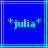 Blue background with cyan lines and pixelated text reading *julia* flanked by asterisks in cyan