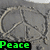 Four distinct beach sand drawings with overlaid text labels: peace symbol, heart shape, hand gesture, and abstract lines.