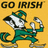 Pixelated cartoon character in green outfit with hat, holding bones on orange background; blue text reads 'GO IRISH', 'Some People Say', 'NOTRE DAME.', 'MORE LIKE SAY TO THEM NOTRE LAME!', 'BEEEEEP!', and 'GO IRISH!!'
