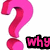 Two large pink question marks with black text reading 'why' and 'not' below them on a white background.