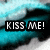 Animated icon with turquoise and black background showing 'KISS ME!' text that changes to '<3' symbol.