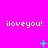 A bright pink background displays repeated 'iloveyou!' text in white pixelated font with cyan and blue animated symbols.