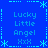 Blue background with light blue pixelated text and border elements arranged in a pattern
