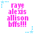 Pixelated text in pink and blue on white background with star accents, arranged in a of six identical