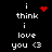 Black background with white pixelated text reading "i think i love you <3" and red heart or starburst symbols in different positions.