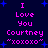 Dark blue background with pink text reading "I Love You Courtney 'xoxoxo'" and scattered light blue star shapes.