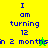 Pixelated text on a split yellow-green background with animated star changes, reading "I am turning 12 in 2 months" in blue letters.