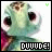 Pixelated green cartoon character with large eyes and pink clothing, displaying 'DUUDE!' text in black-and-white or green pixel font.