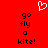 Red background with white pixelated heart above black pixelated text reading 'go fly a kite!' in two