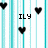 Pixelated icon with black hearts and text 'ILY' on a striped background.