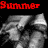 Black-and-white anime-style character in dynamic pose with red text overlays reading 'Summer', ''08', and 'Babyy' across different frames.
