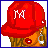 A 3x3 contact sheet of pixelated animated frames showing a cartoon character with red cap and orange hair, transitioning to close-ups of the torso in white bra and red shorts with NY logo, followed by text-only frames displaying "new yorks" and "finest" in various colors.
