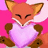 Pixelated fox with closed eyes holds a light purple heart against bright pink background, text reads 'Happy Valentine's Day!!' in white pixel font.