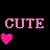 Four identical pixelated 'CUTE' text icons with pink hearts, arranged in a on black background