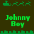Green pixelated text "Johnny Boy" appears below green pixelated icons of a sleigh and reindeer on dark brown background, with horizontal green bar separating top and bottom sections.