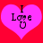 Two identical pink hearts on red background with 'I Love U' text; the word 'Love' has a pixelated heart replacing its middle letters.