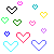 pixelated heart icons in multiple colors and styles on a white background