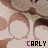 repeated circular patterns with a central text label 'CARLY' in alternating pink and black lettering