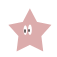 Two pink star-shaped figures with white eyes and black pupils, one without a border and the other with a yellow pixelated outline against gray background.