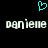 A static pixel art image with a cyan heart symbol above two identical pixelated text lines reading 'danielle' on a black background.