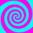 Four spirals in cyan and magenta colors arranged symmetrically on a cyan background.