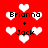 Red background with white heart shapes and black text reading "Brianna + Jack" in pixelated font, arranged in a pattern