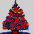 Pixelated Christmas tree icon with red, green, blue, and yellow ornaments on a gray background.