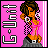 Pixel art contact sheet of a 6-frame animated icon featuring a cartoon woman with brown hair and orange skin against a pink background, displaying subtle pose changes across frames.