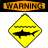 Animated contact sheet of four frames showing shark warning signs and open water text with date, arranged in a 2x2 grid on gray background.