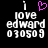 A pixelated image with white text on black background showing 'i love edward 030509' and a pink heart symbol above 'i' in the left view, with the heart absent in the right view.