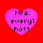 Four pink heart-shaped icons on a red background, each containing black pixelated text reading "Mrs. every1 hott".