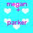 Pixelated cyan background with white heart shapes and pink text reading 'megan' or 'parker' above a plus sign, arranged in repeating pattern