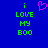 Blue background with green pixelated text reading 'i LOVE MY BOO' and a pink pixelated heart symbol above the text.
