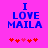 Blue text "I LOVE MAILA" on bright pink background with red pixel hearts below, showing heart animation