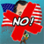 A pixelated cartoon-style icon shows a man with dark hair against an American flag background, with a large red 'NO!' text overlay in the first frame.
