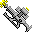 Pixelated figure in motion with yellow sparkles, gray and black checkered background, two distinct poses showing dynamic movement.