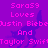 Static pixel art displays pink text on purple background with repeated 'Sara59 Loves Justin Bieber And Taylor Swift' and dark blue cat silhouettes.