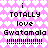 Pixelated pink background with white heart pattern, displaying mirrored text "i TOTALLY love Gwatemala !!!!!!!!!" in black block letters across two identical sections.