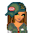 Pixel art character with green cap, star patches, and orange shirt, shown in multiple poses with text overlays.