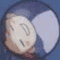Animated circular icon shows a character's face with closed eyes and shifting expressions against a blue background.