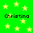 Green background with yellow stars and four instances of the text 'Christina' in black pixelated font.