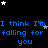 Blue text repeats 'I think I'm falling for you' across three on a black background with scattered white and gray stars